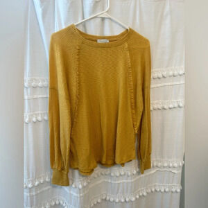 Chenault long sleeve mustard yellow waffle knit blouse size L
